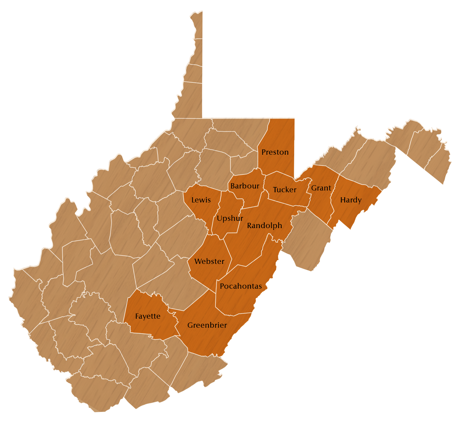 Map of West Virginia Hardwood Alliance Zone
